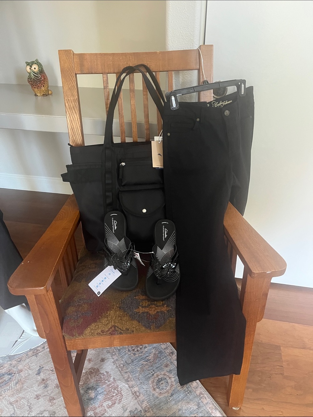 All-Black Coordinated Tote, Jeans & Embellished Sandals